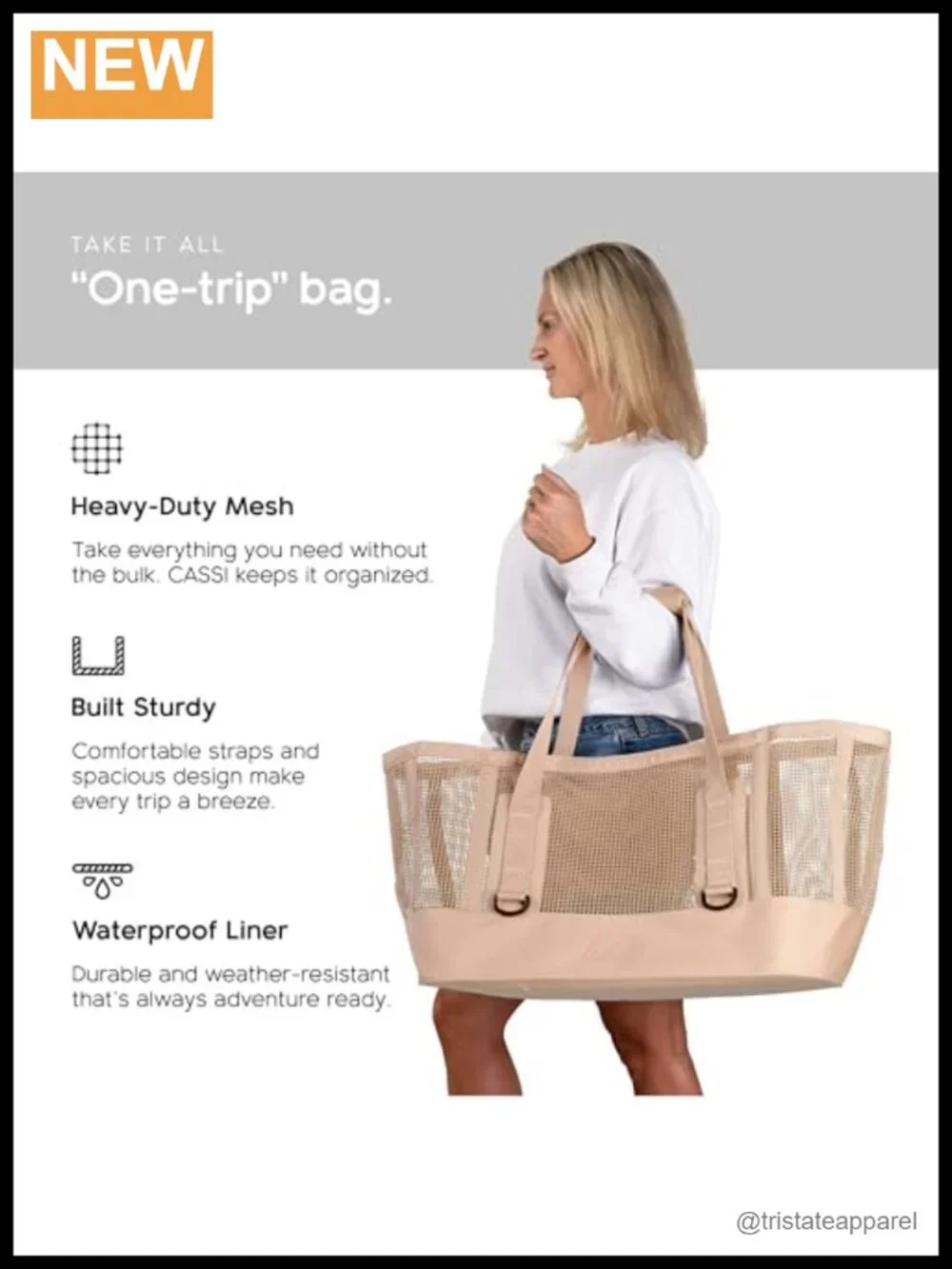 Heavy-Duty Outdoor Tote Waterproof Marine-Grade Mesh Boat Bag 70L